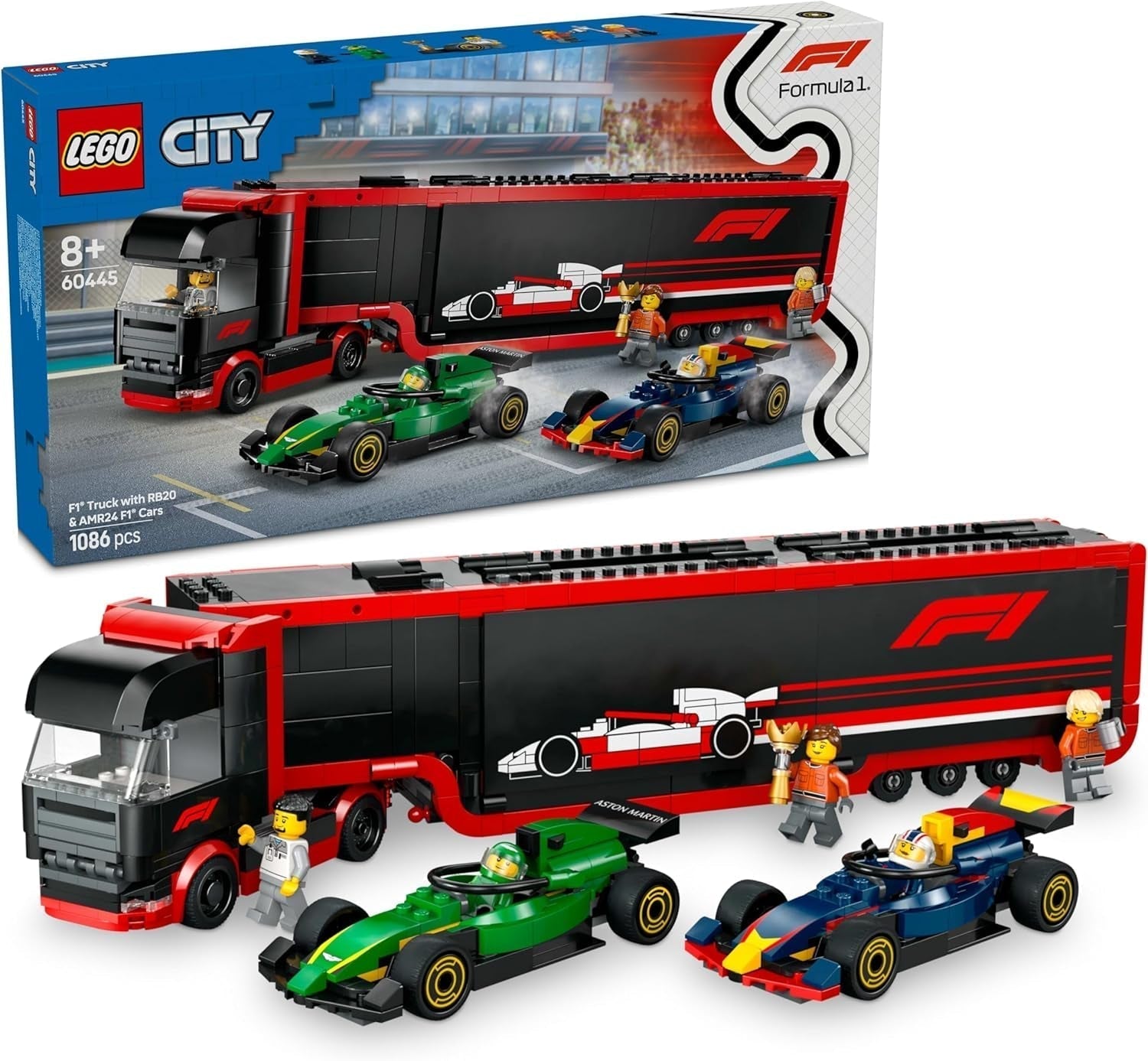 LEGO City F1 Transporter with RB20 & AMR24 F1 Racing Cars - Toy Car Transporter for Red Bull & Aston Martin Formula 1 Teams - Incl. 5 Minifigures - Gift for Boys & Girls Ages 8+ 60445 Building sets Beuche den LEGO-Store Default title