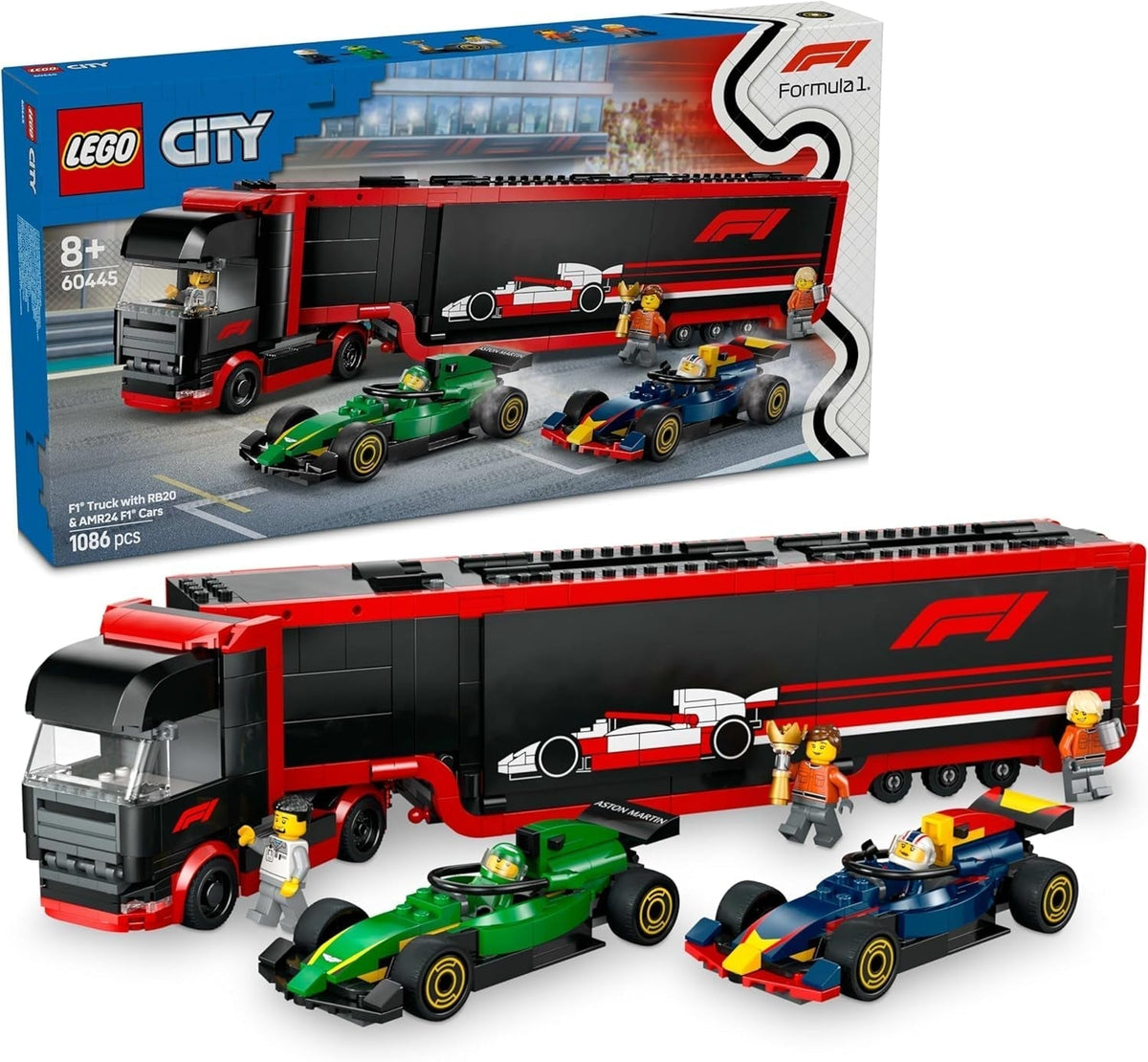 LEGO City F1 Transporter with RB20 & AMR24 F1 Racing Cars - Toy Car Transporter for Red Bull & Aston Martin Formula 1 Teams - Incl. 5 Minifigures - Gift for Boys & Girls Ages 8+ 60445 Building sets Beuche den LEGO-Store Default title