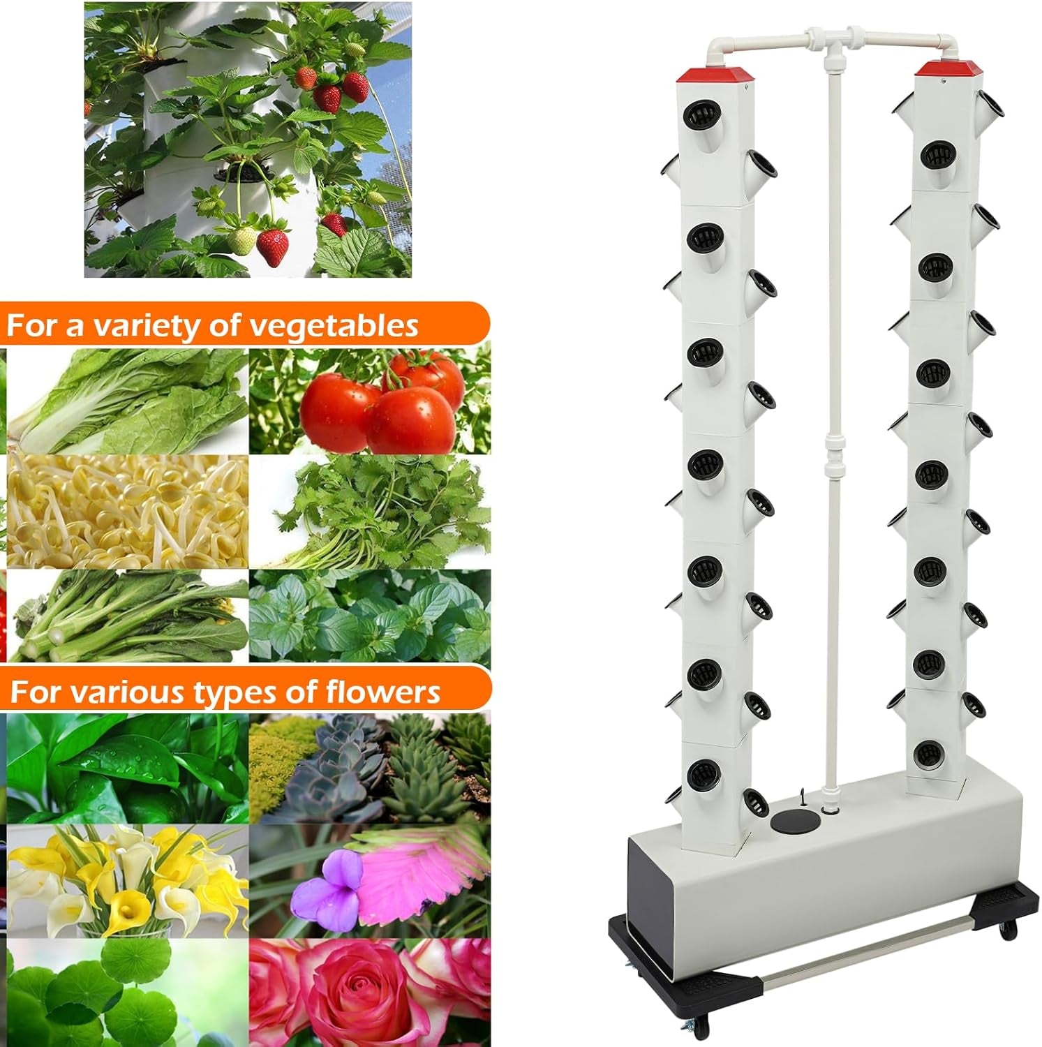 56 Capsules Hydroponic Grow System - Vertical Hydroponic Tower with 30L Water Tank, Garden Hydroponic Grow System, Herb Fruit Vegetable Aeroponic Grow Kit