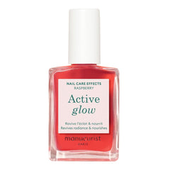MANUCUIST Nail Care Repair Active Glow Raspberry (Pink) Bio-Based: Sweet Almond, Raspberry, Nourishing and Glossy Nail Polish, Transparent Pink Effect - Nude Nail Polish