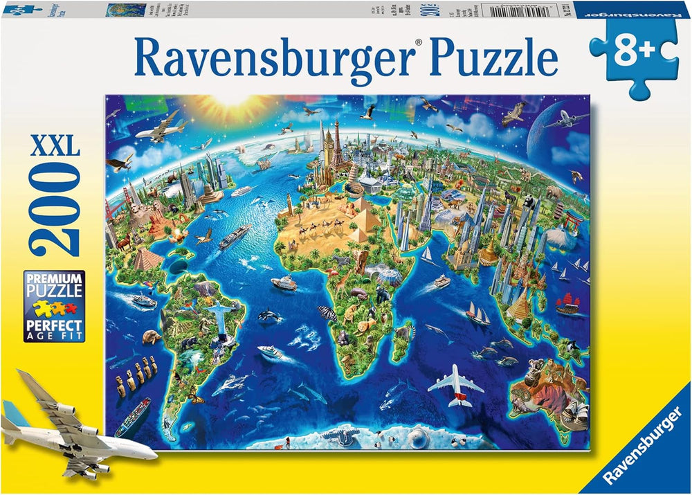 Ravensburger children's puzzle - 12722 Big, wide world - Puzzle harta lumii pentru copii de 8 ani și peste, cu 200 de piese în format XXL Puzzle Naty Shop Titlu implicit