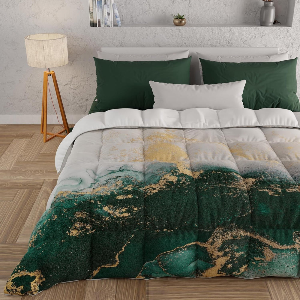 PETTI Artigiani Italiani - Plapumă de iarnă, Plapumă de iarnă, Plapumă simplă, Cu două fețe, Monocolor și imprimare digitală, 100% microfibră antialergică, Made in Italy Plapumi si pilote Naty Shop Emerald marmură Pat de o persoană