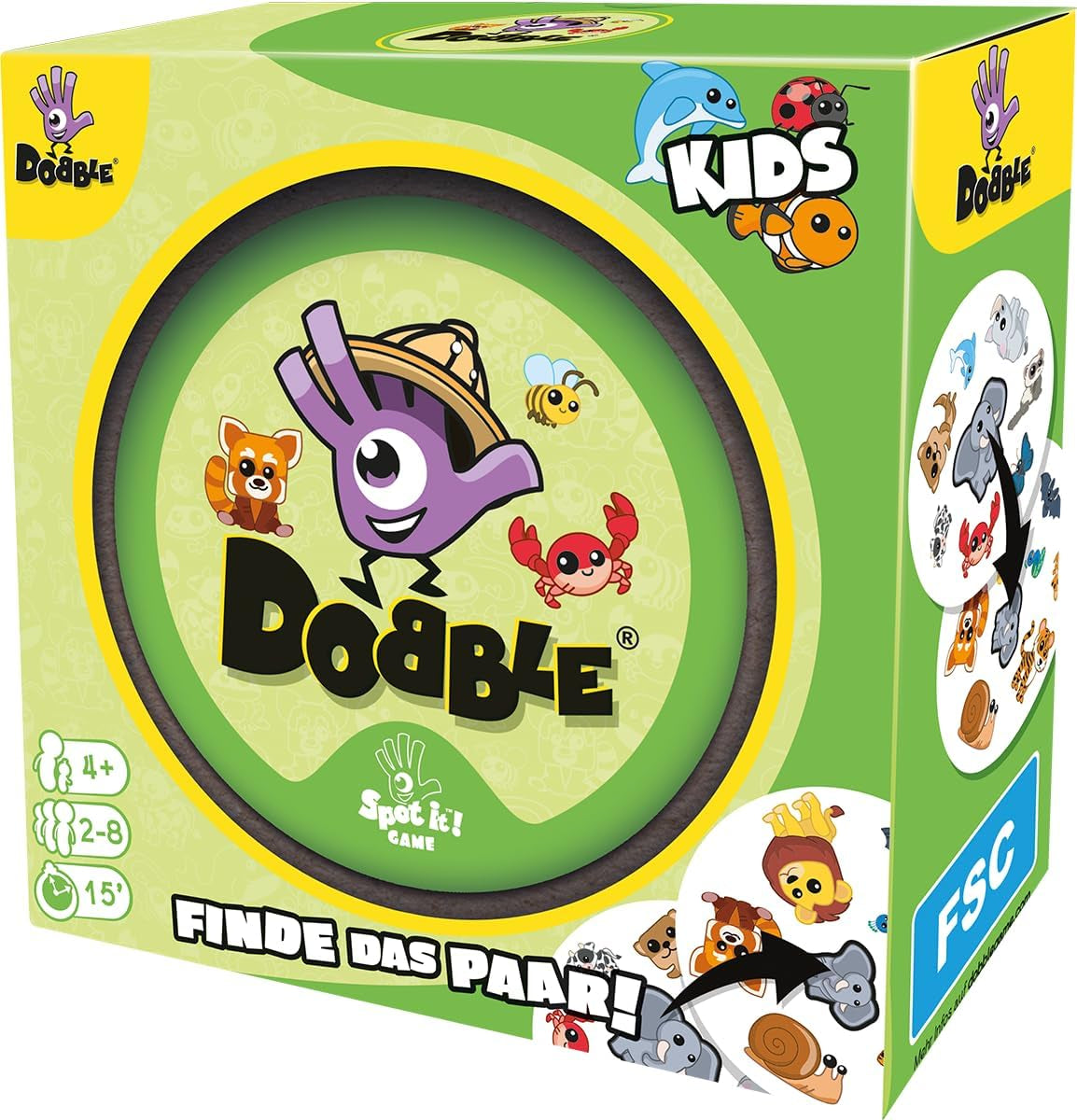 Zygomatic, Dobble Kids, Eco-Sleeves, Kids Game, Card Game, 2-8 Players, Ages 4+, 15 Minutes, German