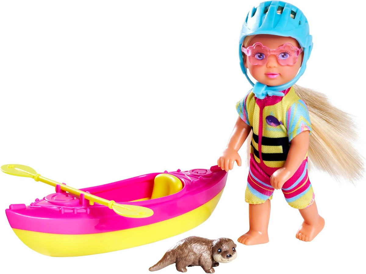 Simba Evi Love Kayak, Spielpuppe Macht eine Kajaktour, mit passer Bekleidung, Helm, Paddel, Sonnenbrille und Otter, 12cm, ab 3 Jahren