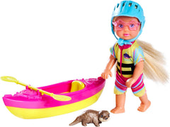 Simba Evi Love Kayak, Spielpuppe Macht eine Kajaktour, mit passer Bekleidung, Helm, Paddel, Sonnenbrille und Otter, 12cm, ab 3 Jahren