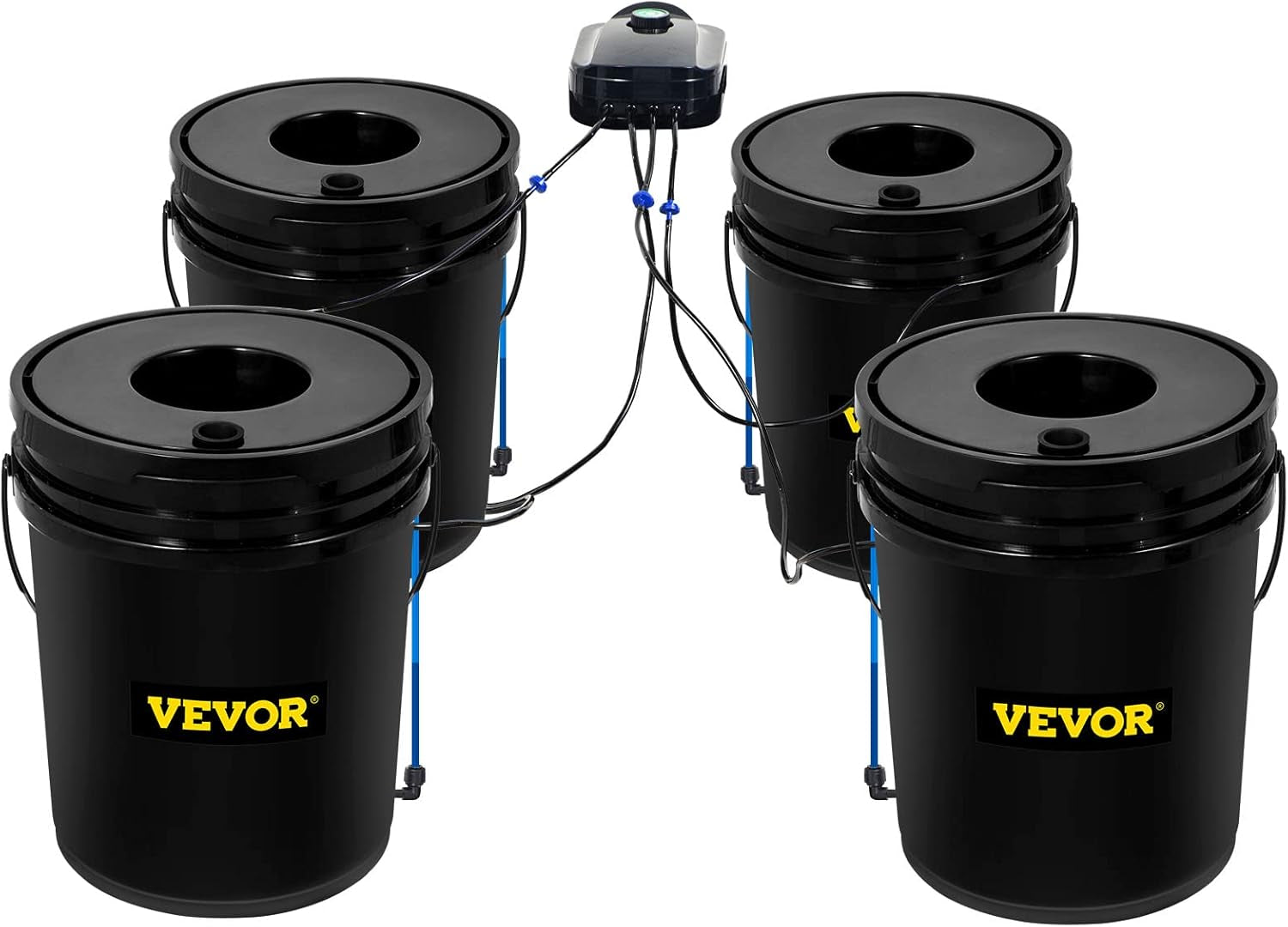 VEVOR DWC Hydroponic Grow System, Hydroponic Grow Systems, Deep Water Cultivation 4 20 Liter Buckets, DWC System with Air Pump, Air Stones and Water Level Indicator for Leafy Vegetables