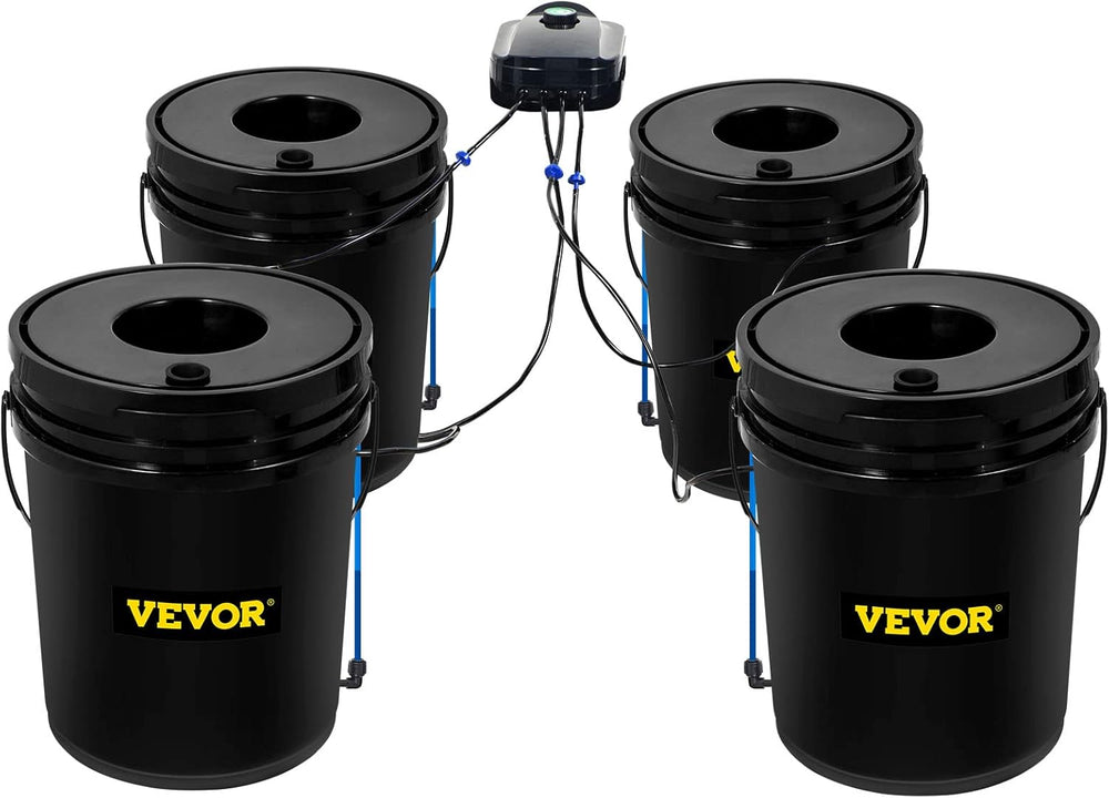 VEVOR DWC Hydroponic Grow System, Hydroponic Grow Systems, Deep Water Cultivation 4 20 Liter Buckets, DWC System with Air Pump, Air Stones and Water Level Indicator for Leafy Vegetables