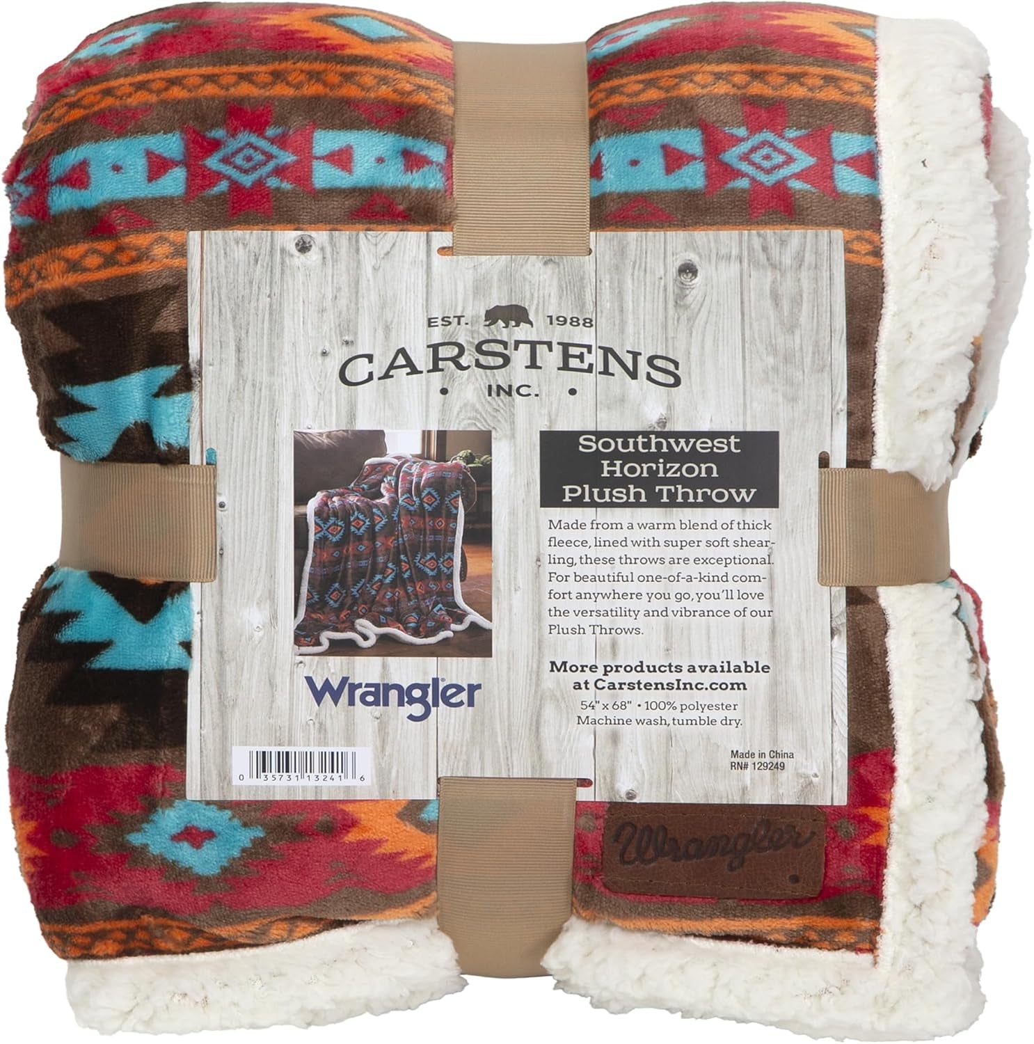 CARSTENS, INC. Wrangler Ultra Premium Throw Blanket, Super Soft, Sherpa Fleece, Oversized, 137.2 X 172.7 Cm, Southwest Horizon Paturi si Cuverturi Carstens, Inc. Orizont de sud-vest