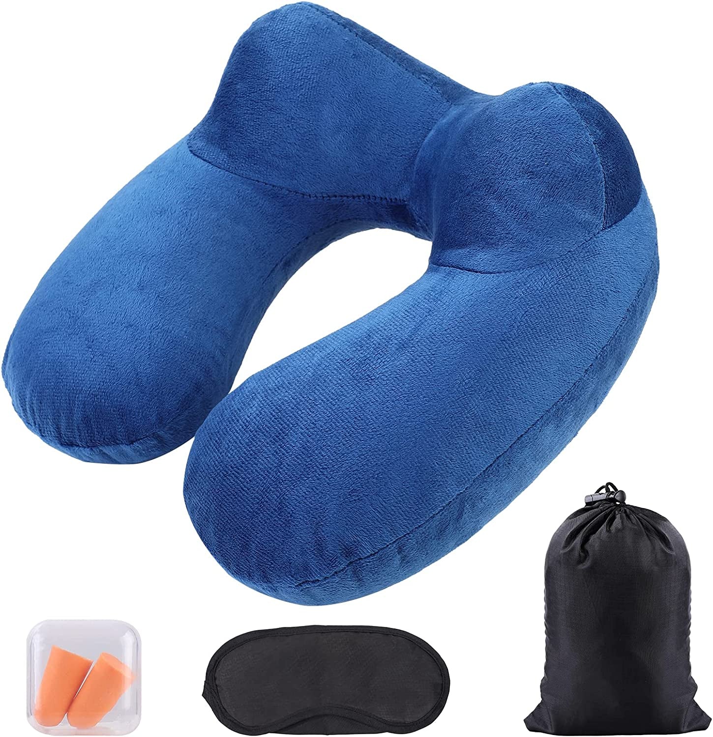 Aiqinu Pernă gonflabilă pentru gât Pernă de călătorie, Compact Quick Neck Pillow gonflabil cu capac de pernă lavabil pentru călătorii cu mașina, avionul, trenul, biroul, familia Perne calatorie Naty Shop Albastru închis