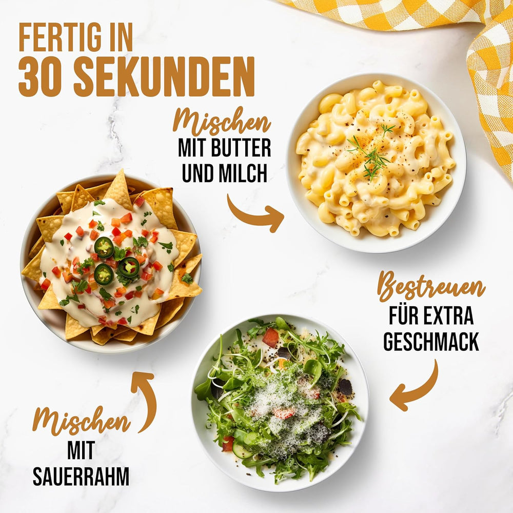 EASY YUMMY - Käsepulver 300g | Instant Käsegeschmack für Mahlzeiten & Snacks | Immer Bereit, Keine Kühlung Nötig | Aus 100% Real Cheese | Ideal als Popcorn-Topping