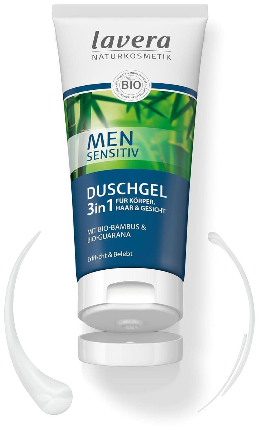 Lavera, Shower gel with organic bamboo and guarana, 3 in 1, for skin, hair and face, 200 ml Shower and bath Naty Shop