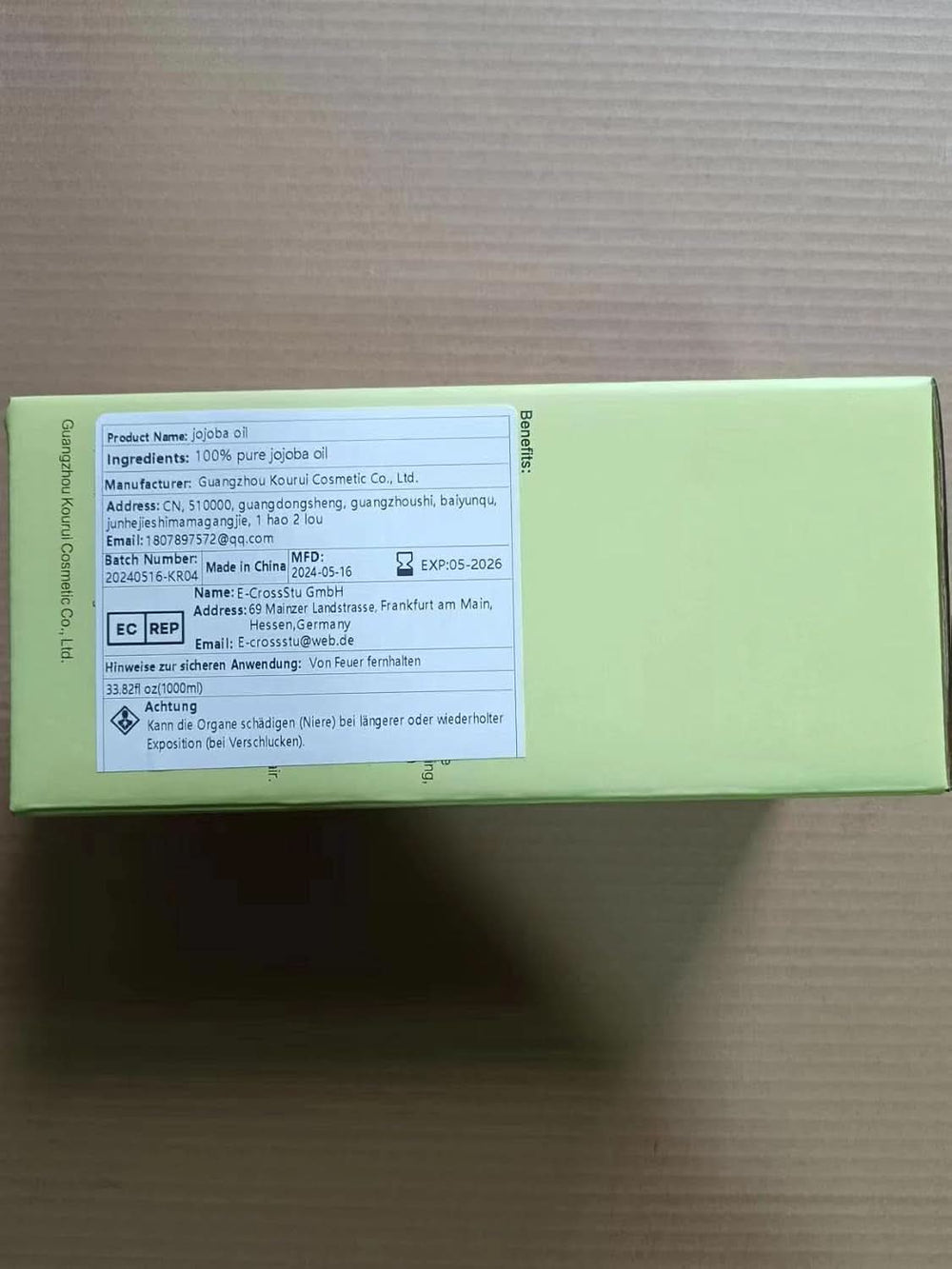 Organic jojoba oil 1 liter, 100% pure Cosmetics and Beauty Naty Shop