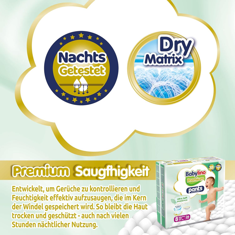 Premium Pants Size 8 with Ultra-Soft Filter, XXL (20+ kg), 26 pieces