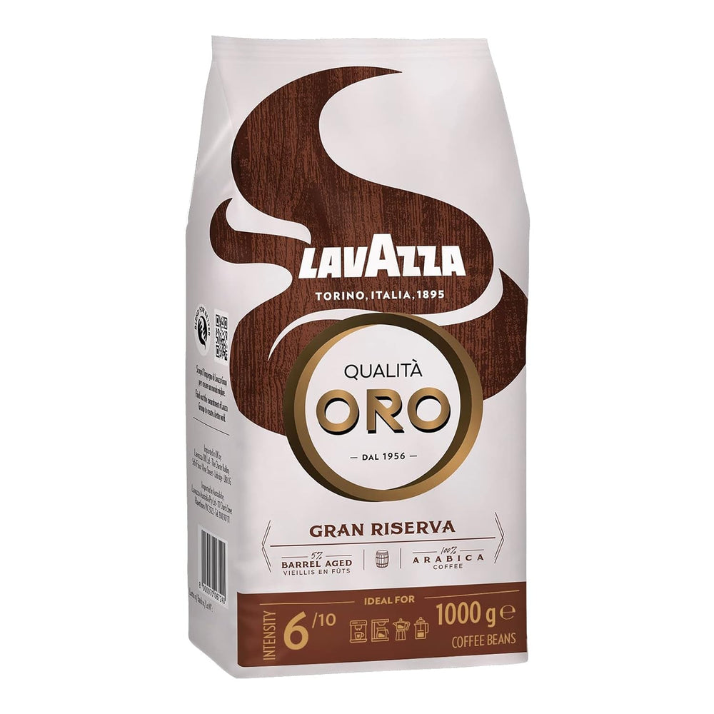 Lavazza, Crema E Aroma, boabe de cafea Arabica și Robusta, ideale pentru mașinile Espresso Cafea Naty Shop 1 Kg Qualità Oro - Gran Riserva