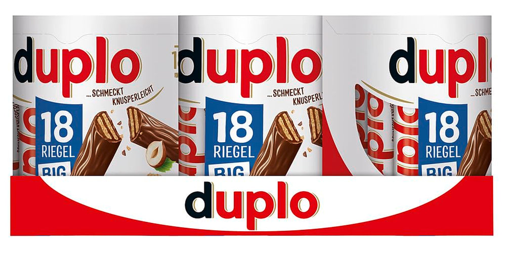 Ferrero duplo Large Pack - Chocolate Bars with Fine Nougat Creme, Crunchy Wafer and Fine Milk Chocolate - Carnival and Mardi Gras Sweets - 15 Packs of 18 Individually Wrapped Bars