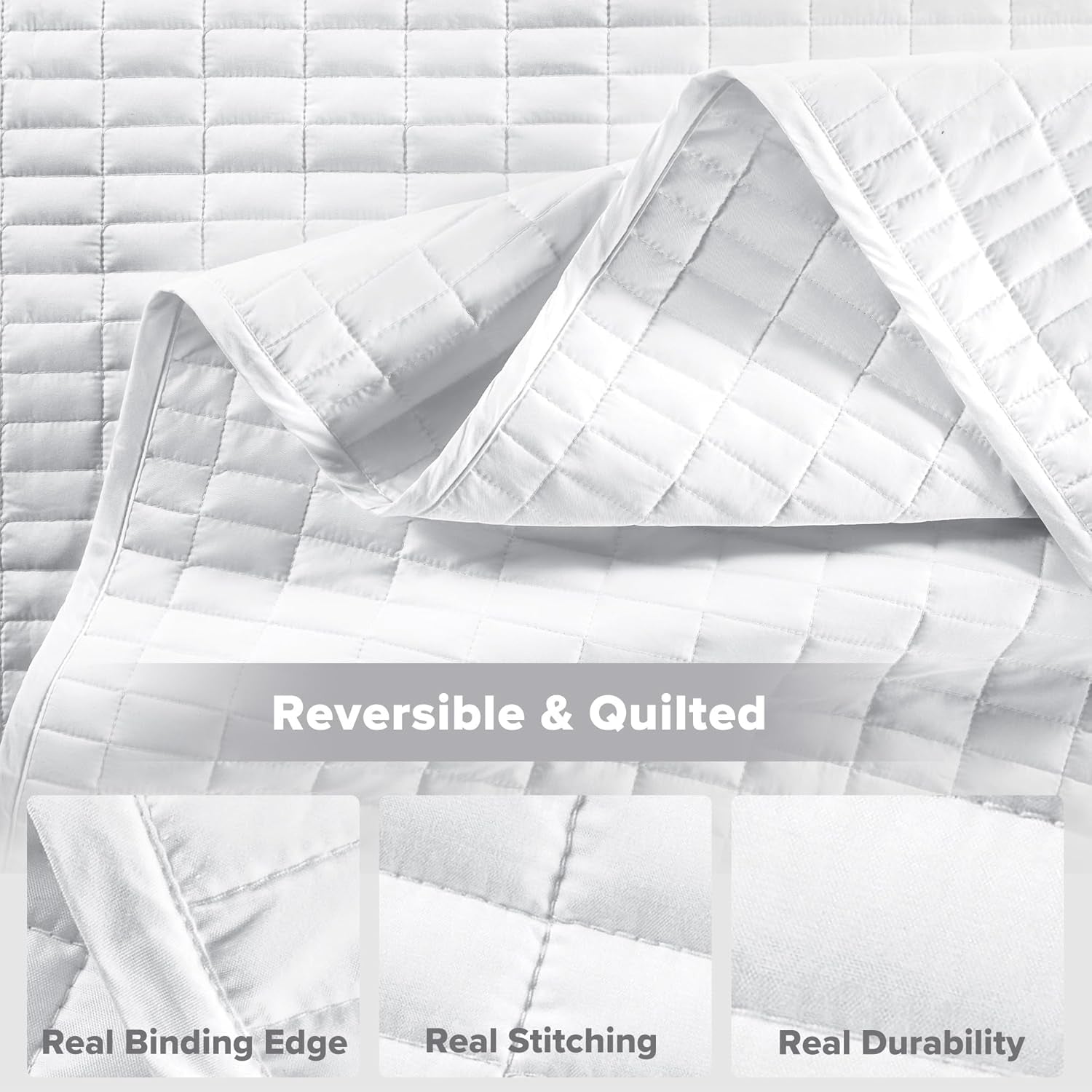 Comfort Spaces Kienna Quilt Set Luxury Double Stitch Summer Blanket Lightweight Soft All Year Bedding Matching Pillowcase White King Size Blanket (264.2 X 228.6 Cm) Naty Shop Comforters & Quilts