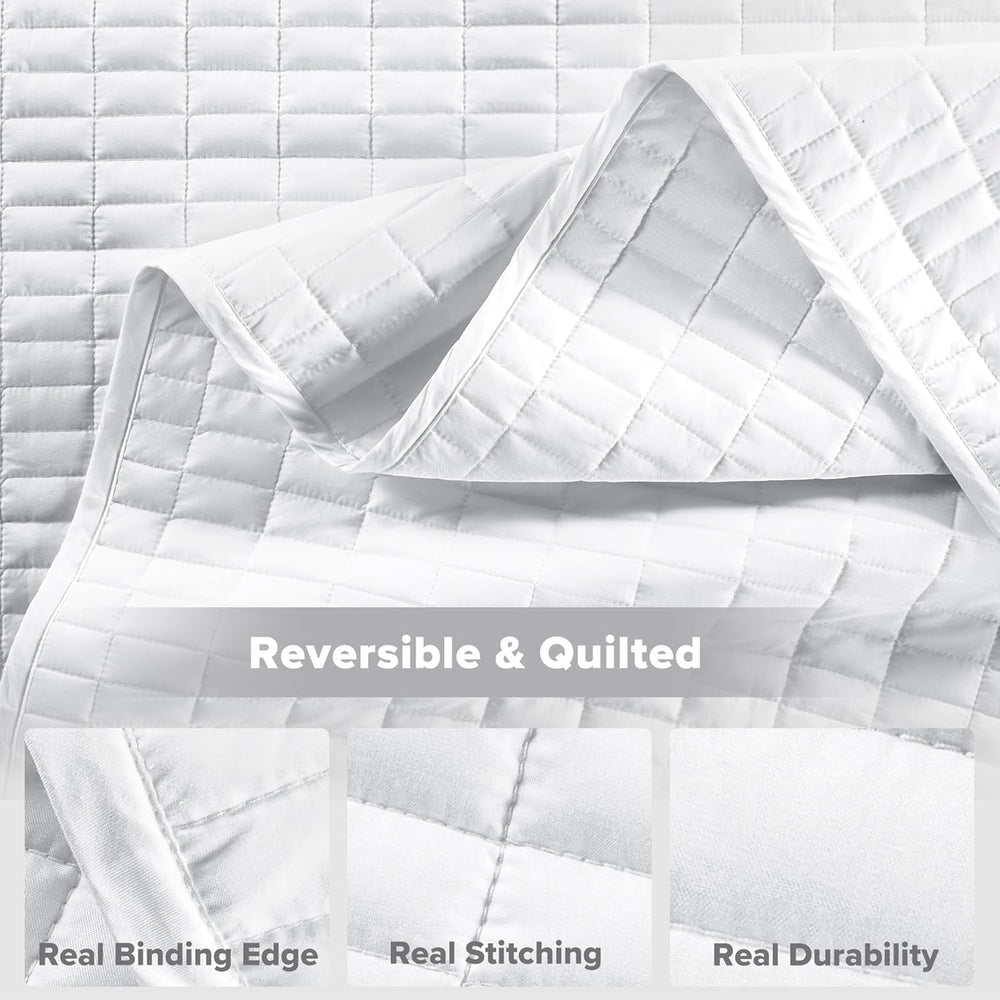 Comfort Spaces Kienna Quilt Set Luxury Double Stitch Summer Blanket Lightweight Soft All Year Bedding Matching Pillowcase White King Size Blanket (264.2 X 228.6 Cm) Naty Shop Comforters & Quilts