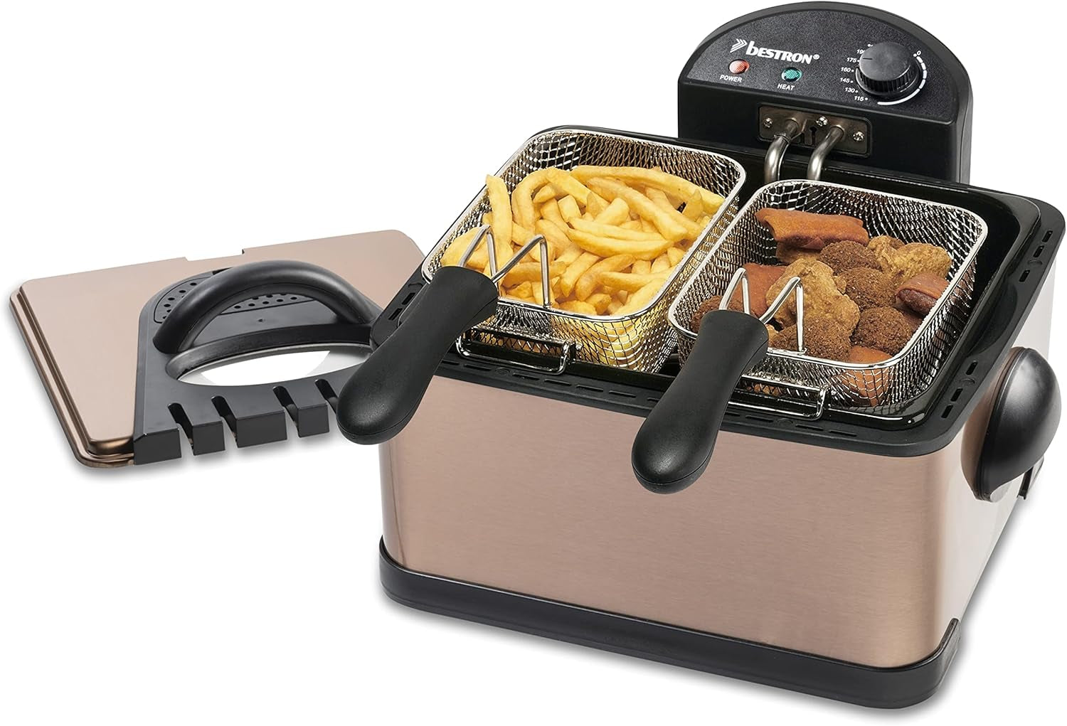 Bestron XL Oil Fryer With 3 Frying Baskets, Including Cold Zone Technology and Removable Oil Tank, 4 Litres, 2000 W Home Appliances Naty Shop Copper