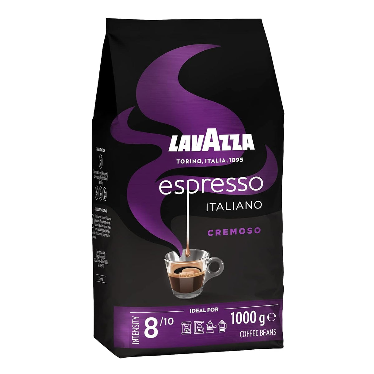 Lavazza Espresso, coffee beans for espresso machines, balanced and aromatic aroma of fruits and flowers, 100% organic Arabica and Robusta Coffee Naty Shop 1 Kg Cremoso