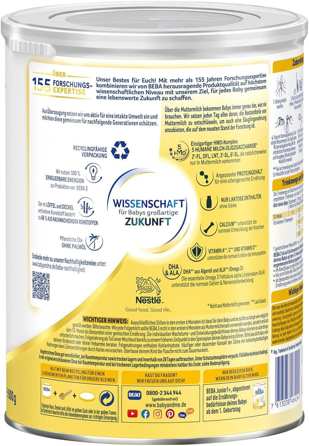 Nestlé BEBA 3 follow-on milk powder, follow-on formula from 10 months, pack of 3 (3 X 800G) Mother and Child Naty Shop