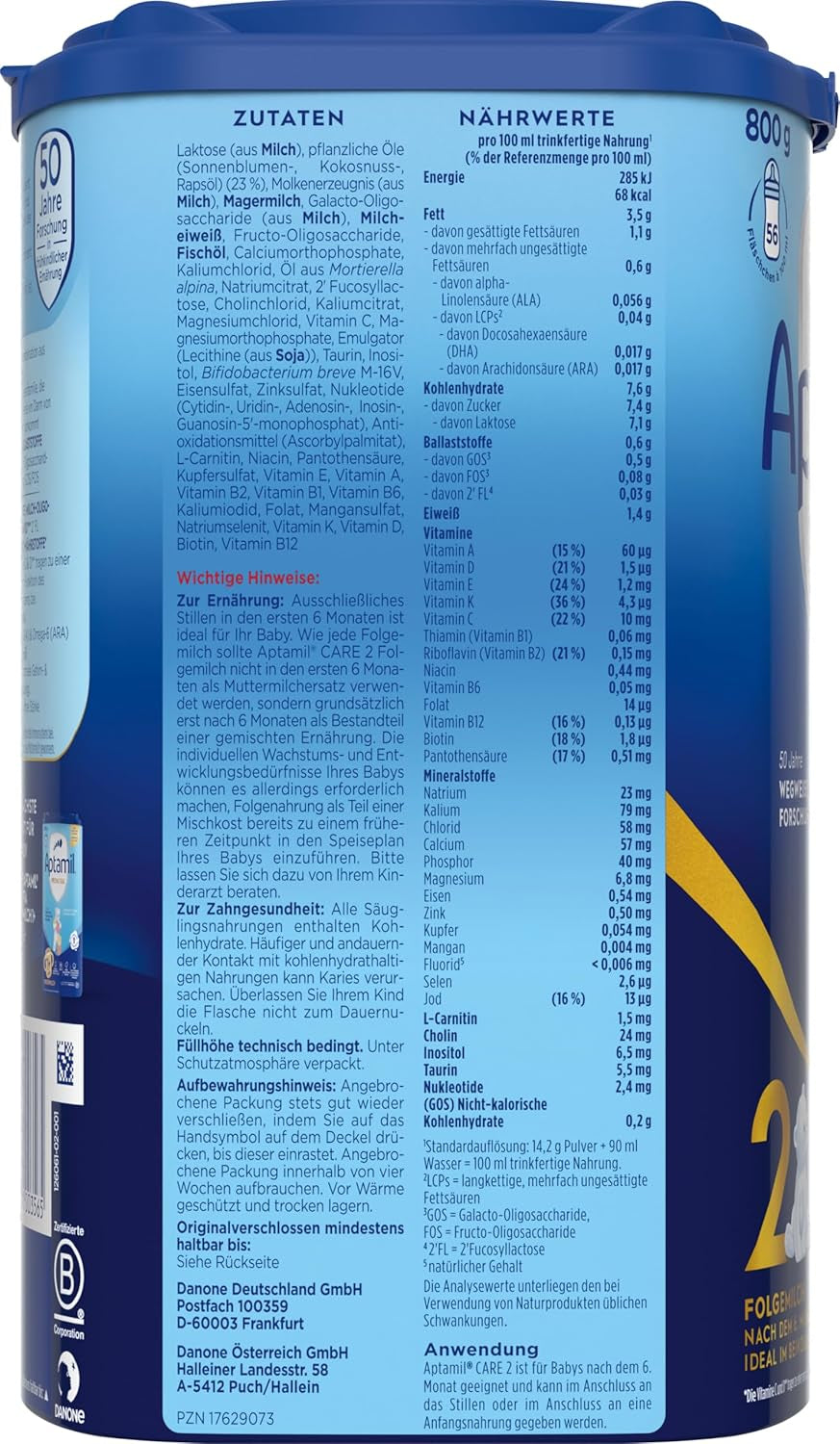 Aptamil Care 2 – Also suitable for babies born by caesarean section – 1 x 800 g