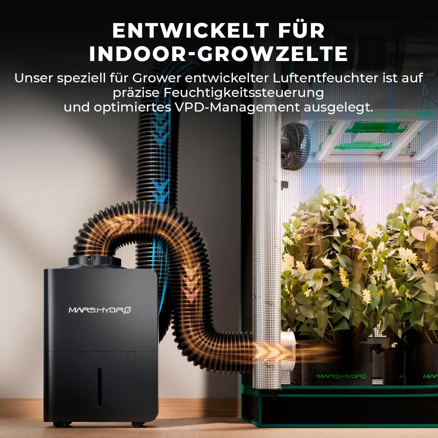 MARS HYDRO Dehumidifier, 12L/day, Automatic Defrost, Timer Function, Room Dehumidifier for Grow Tents, Basements and Plants, 1.2L Water Tank