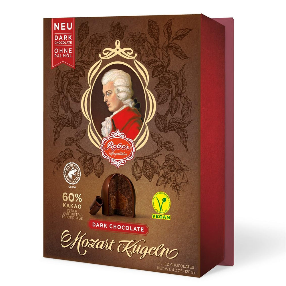 Reber Mozart balls with dark chocolate, pack of 6 with marzipan and nougat, vegan - 1 x 120 g