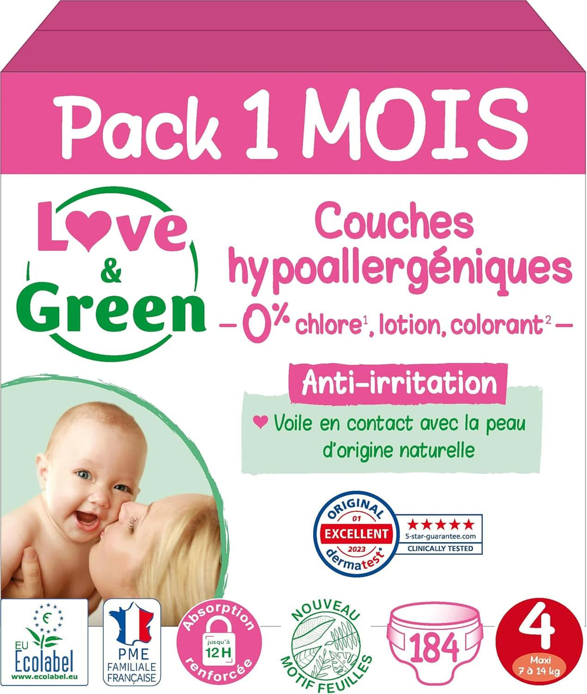 Love & Green, chlorine-free diapers, package for 1 month, size 4 Mother and Child Naty Shop