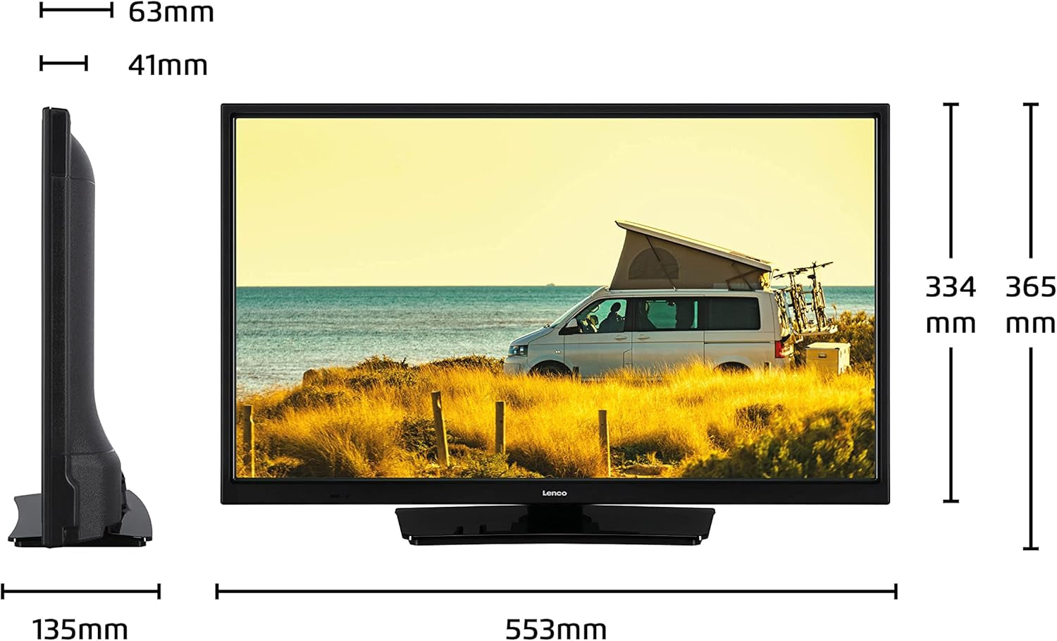 Televizor inteligent Lenco LED-2463 de 24 de inci, Full HD - Televizor cu Bluetooth - Adaptor auto de 12 V - Netflix, YouTube și Wi-Fi - Bluetooth - HDMI - Ethernet - Negru