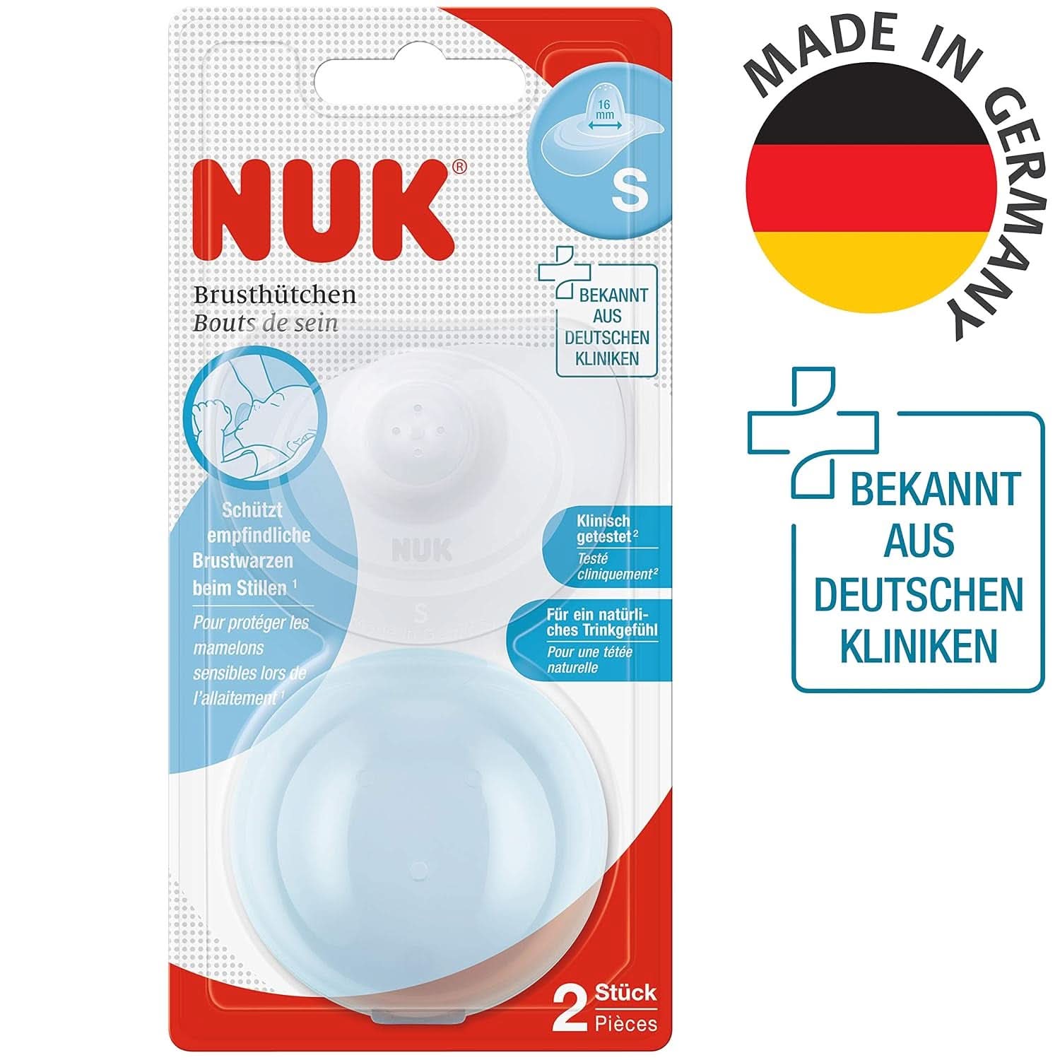 NUK nipple shields | Breastfeeding Nipple Shields | Protects against sore nipples | Thin Silicone | Size S (16Mm) | 2 pieces Baby Food and Breastfeeding Accessories Naty Shop