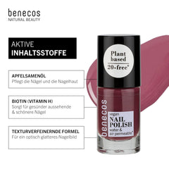 Benecos 20-Free vegan nail polish, sweet plum shade - herbal nail polish - fast drying and long lasting - water permeable - enriched with biotin - 5ml