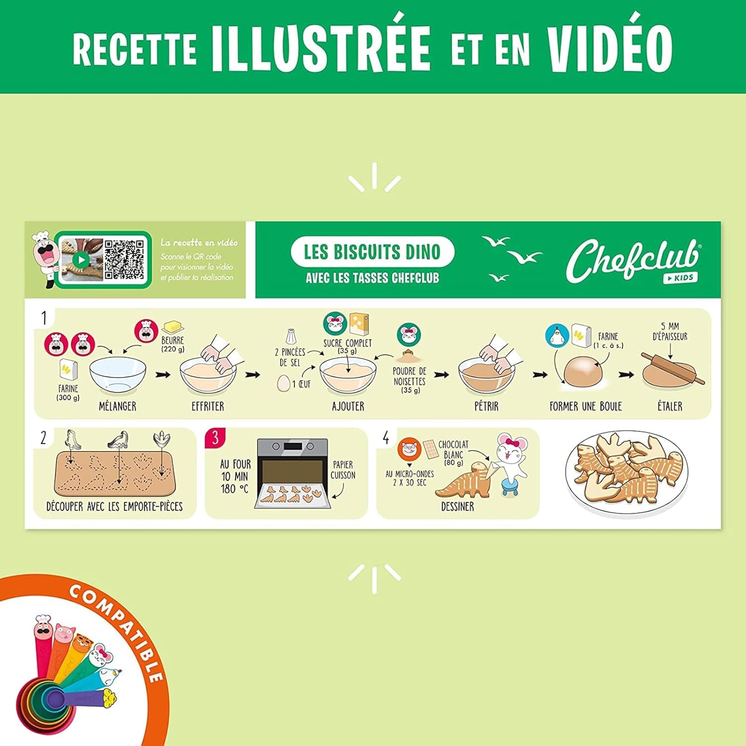 Chefclub Kids - Set de forme de biscuiți cu dinozauri - Bucătărie pentru copii - T-Rex, amprentă și Diplodocus - Rețete + Videoclipuri - Coacere jucăușă pentru familie - Cadou pentru vârste de 4 ani și peste