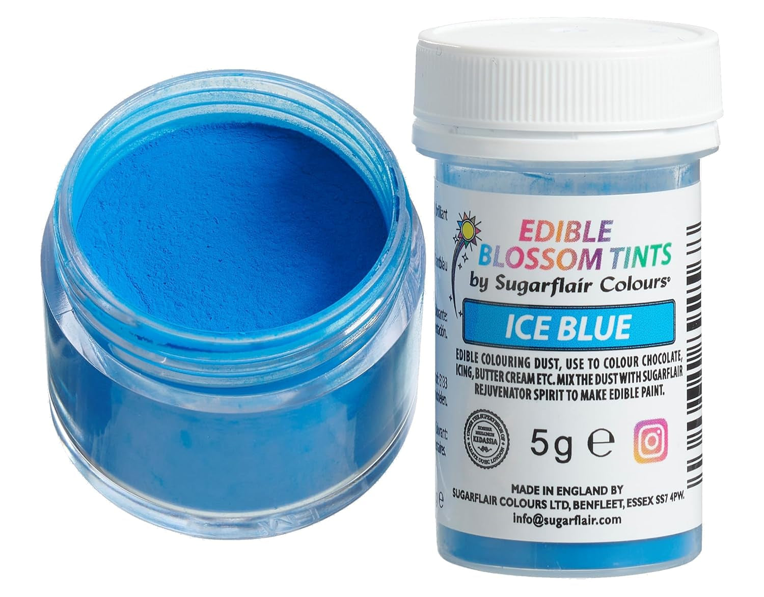 Pudră de colorant alimentar Sugarflair Blossom Tint Dust Ice Blue - Pudră de colorant alimentar pentru decoruri de tort, pastă de zahăr, fondant, glazură, ciocolată, cremă de unt, macarons și multe altele - 5G