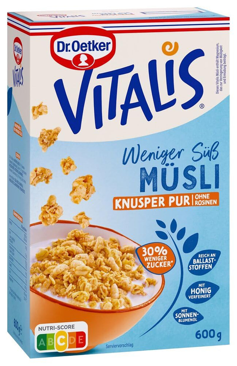 Dr. Oetker Vitalis Less Sweet Crunchy Pure: Crunchy muesli with 30% less sugar, pack of 5 (5 x 600g)