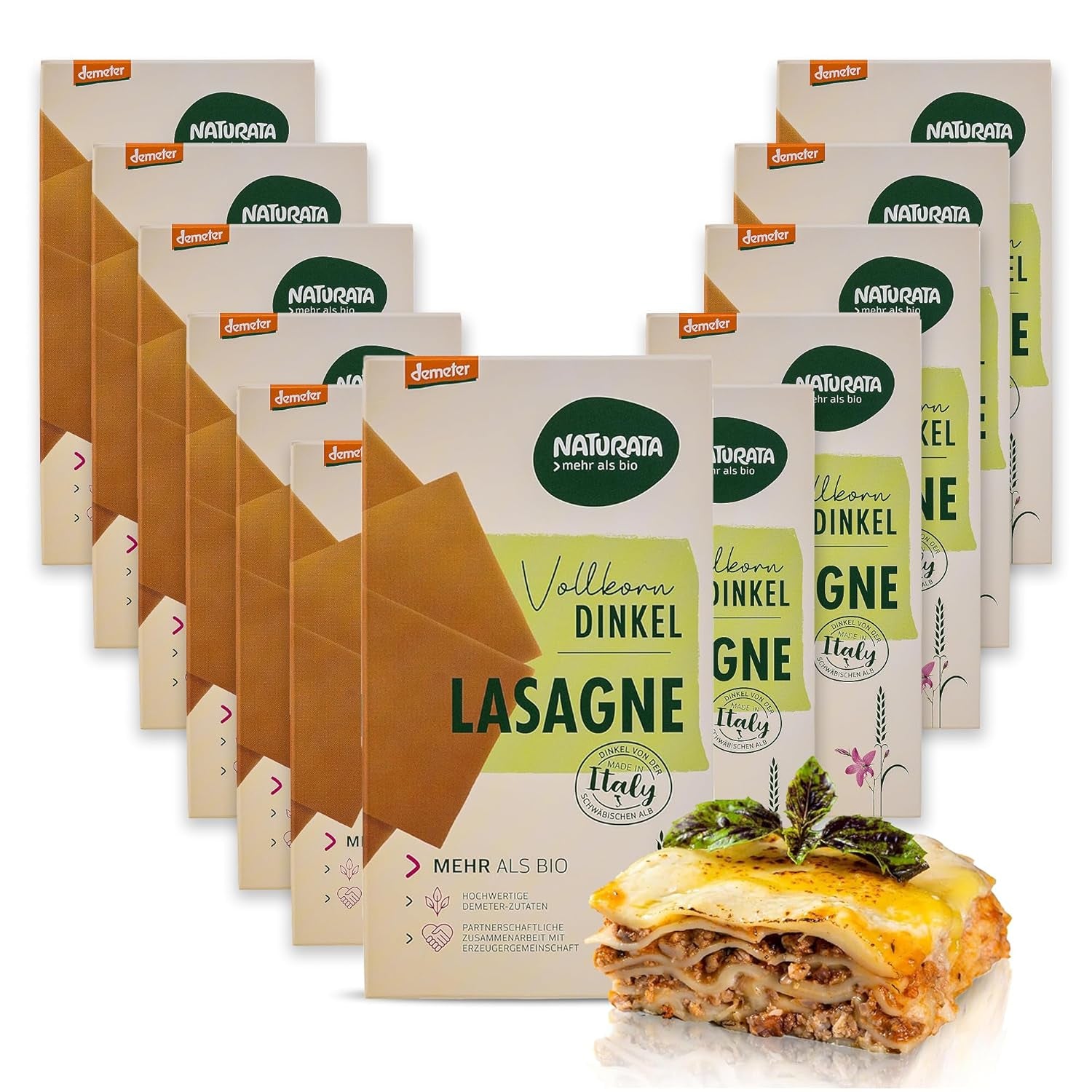 Organic Whole Spelled Lasagna Sheets, 250g | Demeter Spell from the Swabian Alps | Delicate nut flavor for lasagna and casseroles