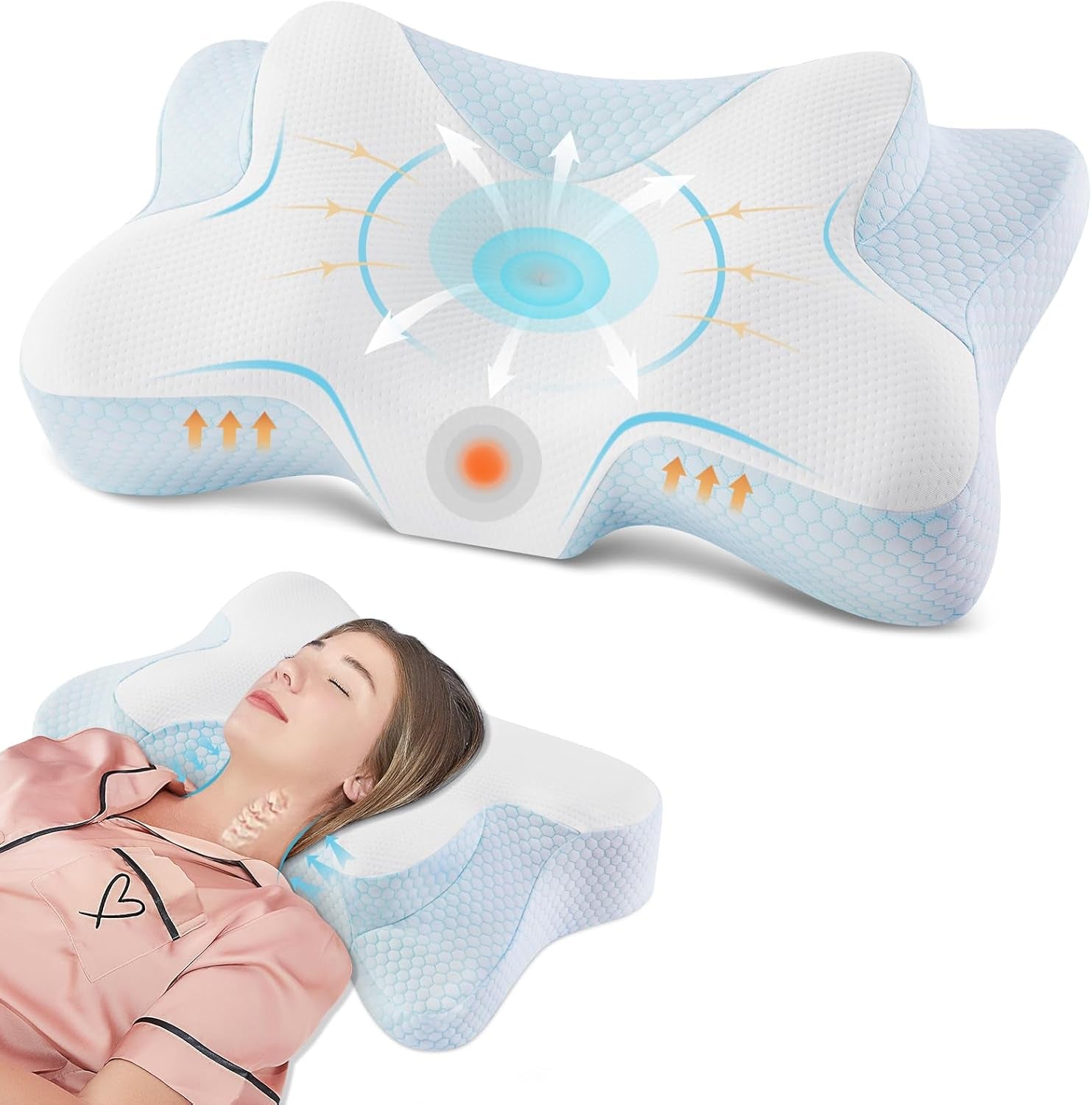DONAMA gât pernă pernă pernă din spumă de memorie, pernă de dormit pernă de dormit lateral pentru partea din spate și stomac dormitori Perne ortopedice cervicale Naty Shop Albastru 66Ã—37Ã—13Cm