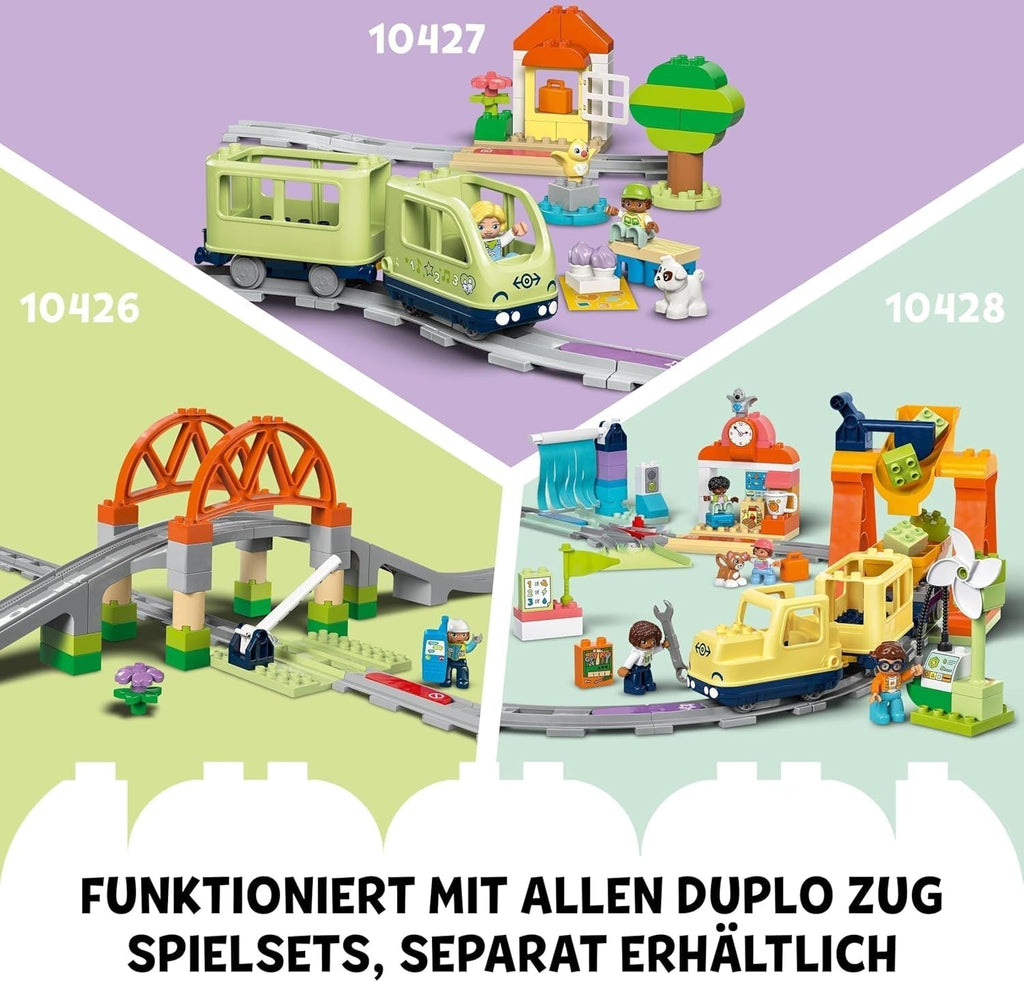 LEGO DUPLO Town Large Interactive Railway, jucărie de construcție pentru copii mici de la 3 ani, locomotivă Push & Go cu lumini și sunete, piese pentru șine, jucărie educativă pentru preșcolari 10428 Seturi de constructie Besuche den LEGO-Store