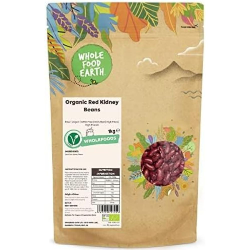 Red beans Wholefood Earth Organic 1kg Raw | Vegan | Non-GMO | Dark red | Rich in fiber | Rich in protein | Certified organic