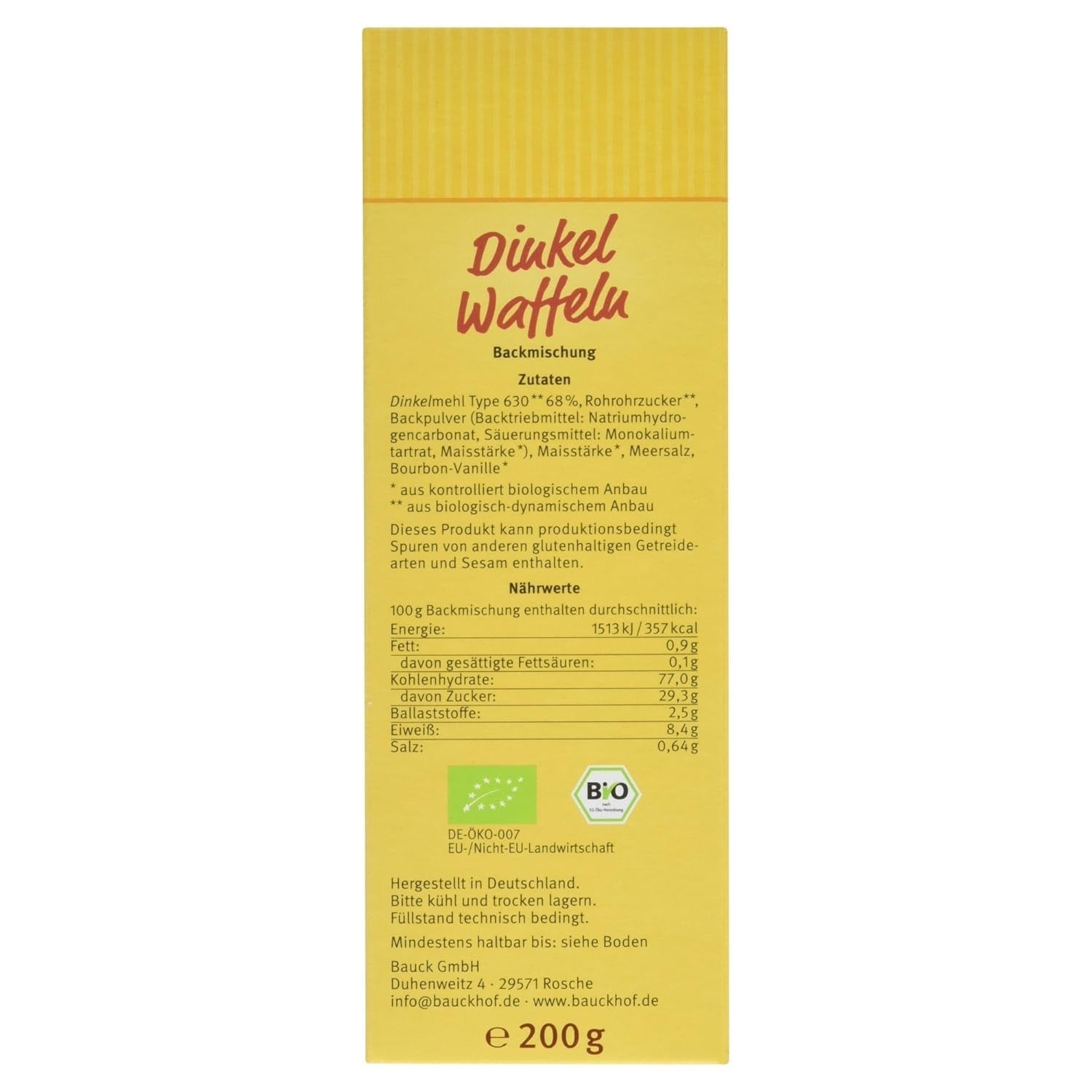 Demeter Bauck Hof Bio Dinkel Wafflen, 200 G Mixture for baking and cooking Naty Shop