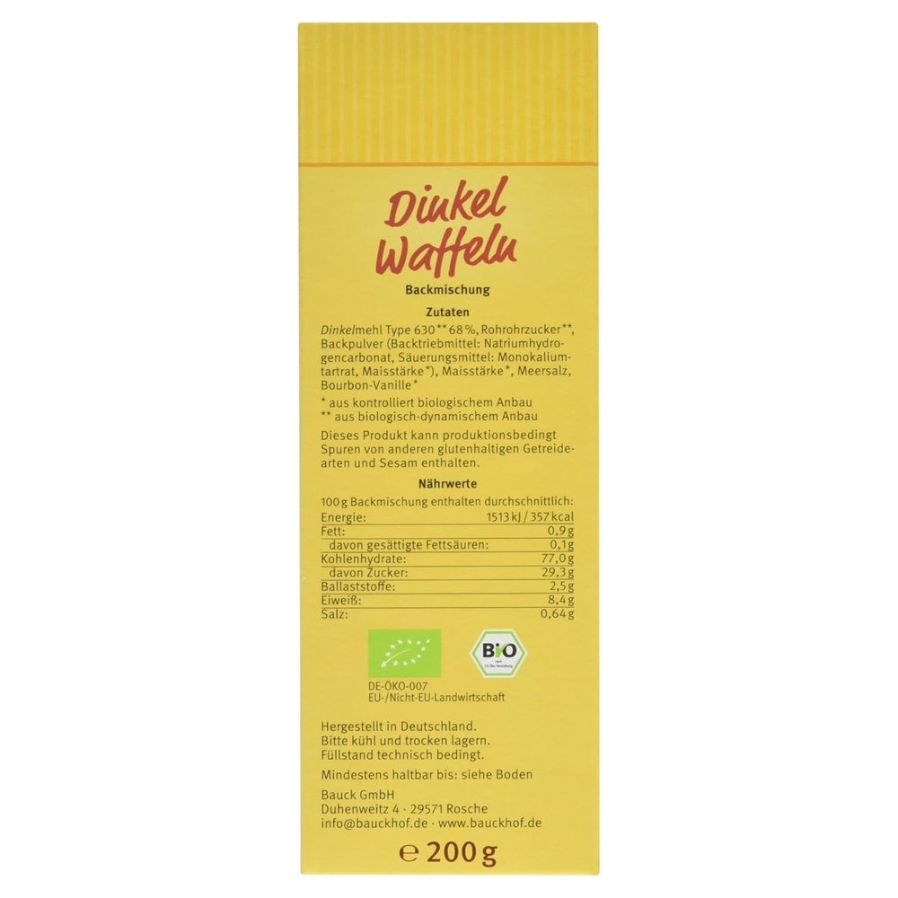 Demeter Bauck Hof Bio Dinkel Wafflen, 200 G Mixture for baking and cooking Naty Shop