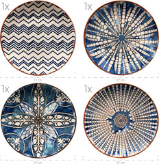 Serviciu de masă MÄSER 934017 Iberico Blue pentru 4 persoane, format din 12 piese, în stil maur, cu diverse modele vintage în alb și albastru, ceramică