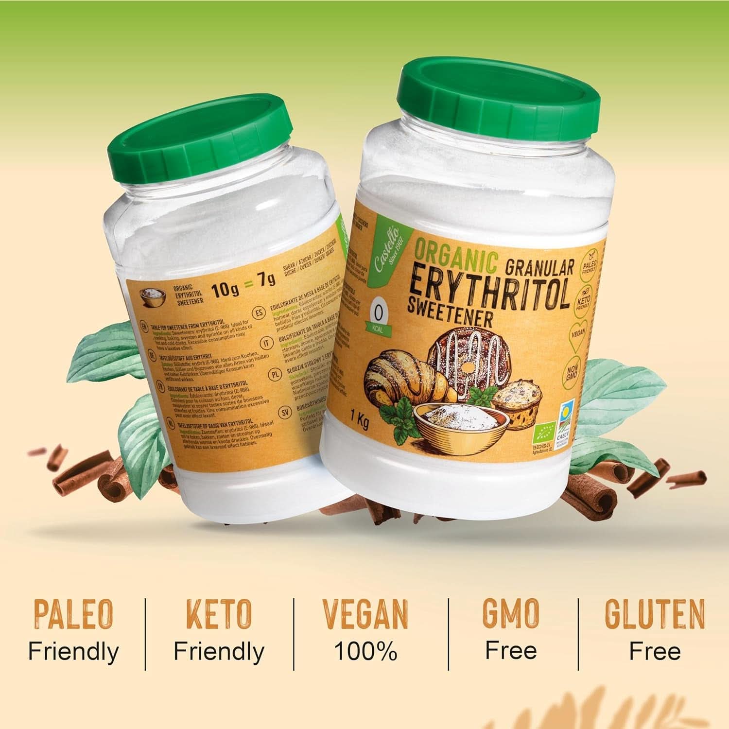 Natural organic erythritol, 10G = 7G sugar, 1 Kg Sweeteners Naty Shop