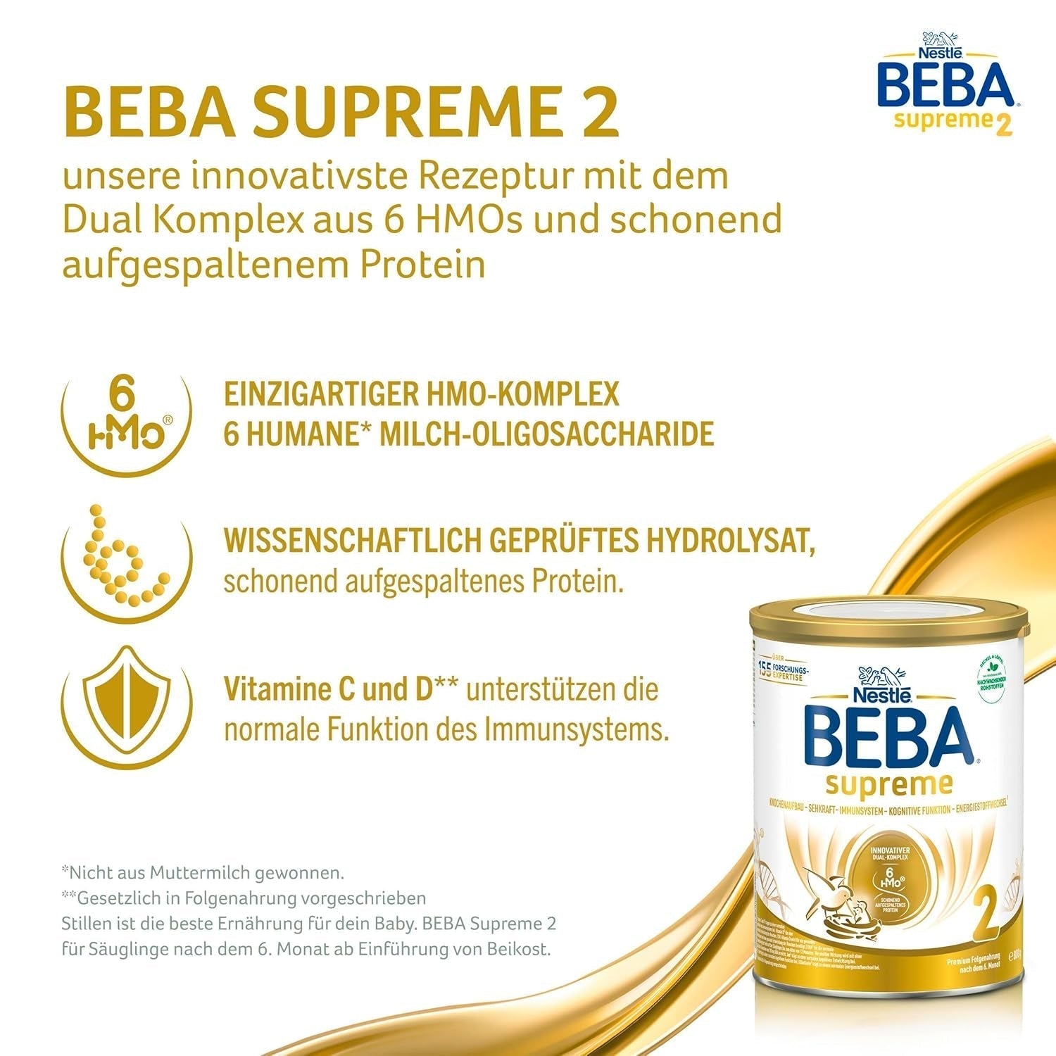 BEBA SUPREME 2 Follow-on milk after 6 months, lactose only, palm oil free, pack of 6 (6 x 800g) Naty Shop