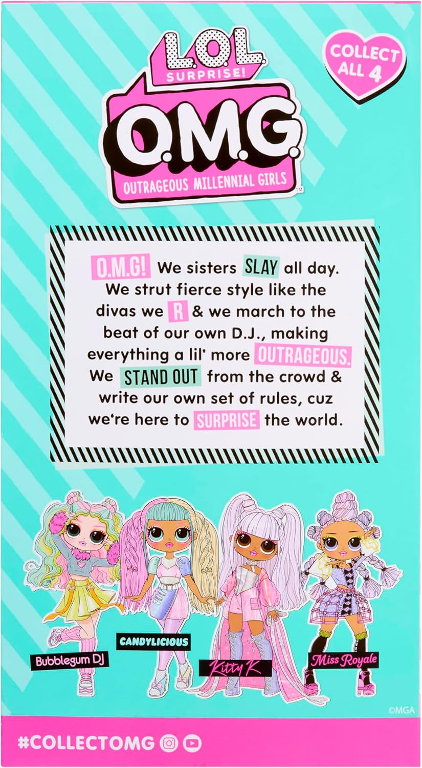 LOL Surprise! Păpușa OMG – Kitty K – Include 1 păpușă la modă cu o ținută fabuloasă, 4 păpuși de colecție