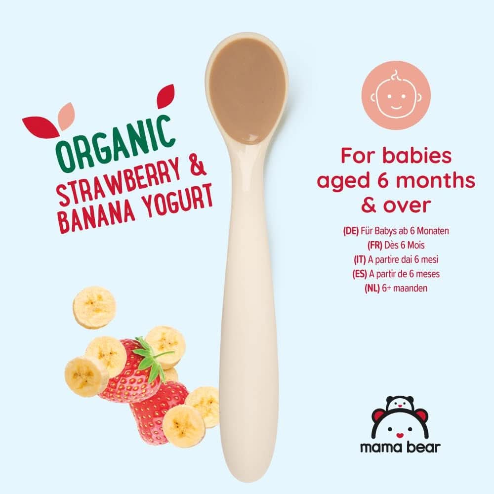 Mama Bear Organic yogurt, strawberry, banana and yogurt preparation, vegetarian, 90 grams (pack of 6) Mother and Child Naty Shop