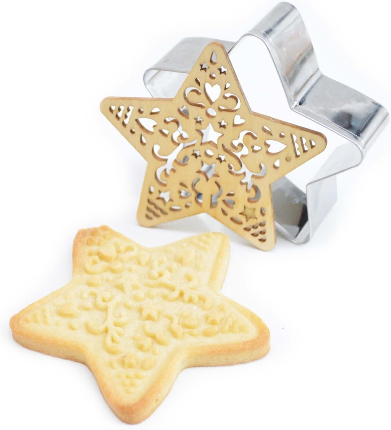 ScrapCooking - Forme de biscuiți din oțel inoxidabil și șablon de embosare pentru biscuiți în relief – Accesorii de copt sablate – 2090, Argintiu