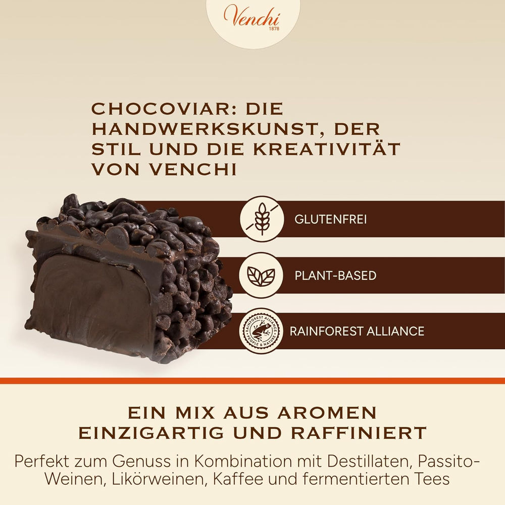 Venchi - Chocoviar cubes 75% - Pralines with "Cuor di Cacao" filling, extra dark chocolate and Chocoviar granules 75% - 1 kg bulk package - Vegan - Gluten free