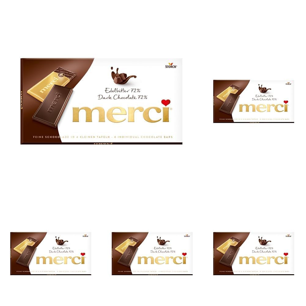 Dark chocolate bars 72% – 5 x 100 g – The finest dark chocolate squares – Chocolate wrapped in gold foil