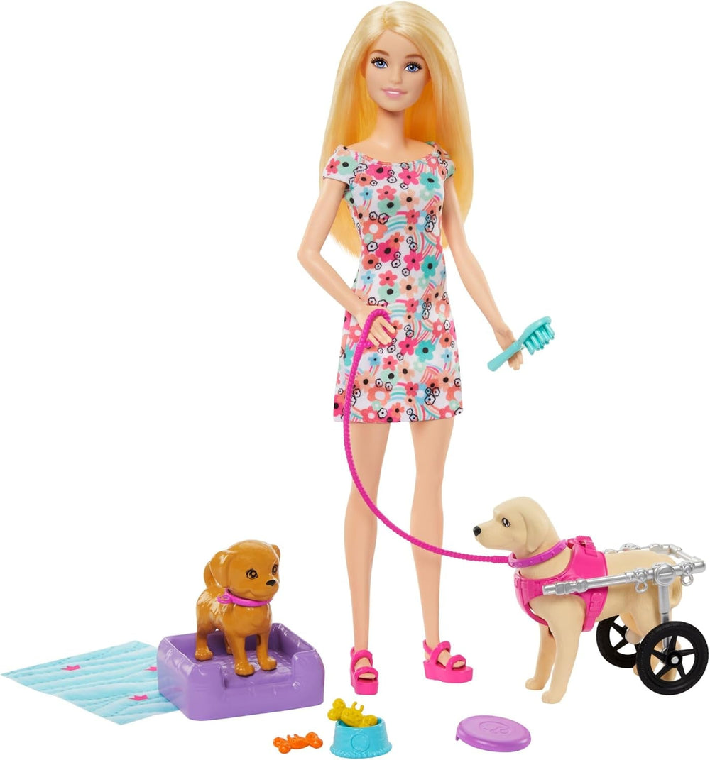 Barbie Dog Duo Doll and Accessories, Including Small Dog and Large Dog with Wheelchair, Leash, Food Bowl, Pet Bed and Treat Bones, Ages 3 and Up, HTK37 Naty Shop Dolls