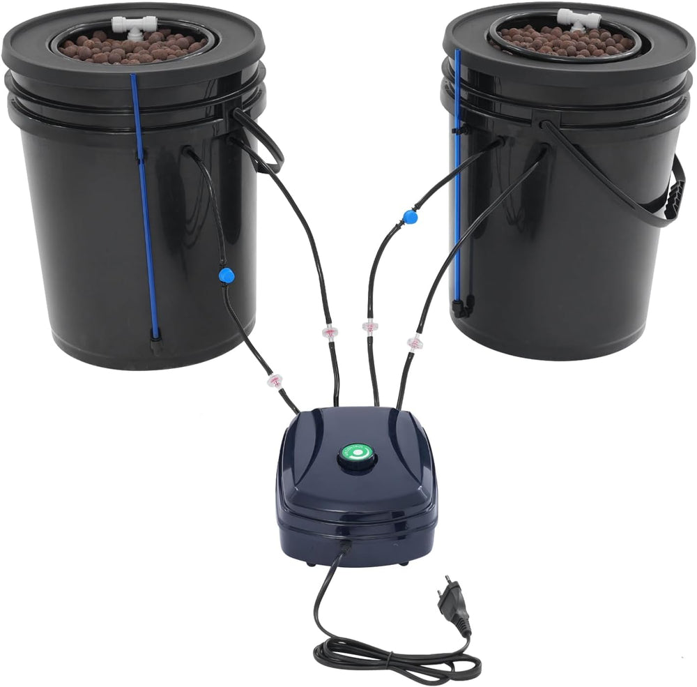 Complete DWC Hydroponic System Kit with 12W Air Pump, 2 Buckets (5 Gallon), Hydroponic Grow System, 2 Bags of Ceramsite, Pot Irrigation Kit
